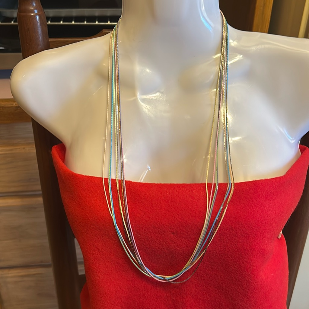 Women’s Beautiful Vintage Coronet 8 Strand Multicolored 29” Metal Chain Necklace